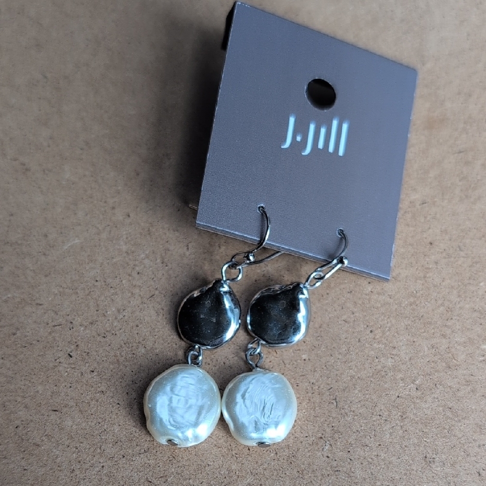 J. Jill Silver-Tone Earrings with White Shell Drops - Picture 3 of 6